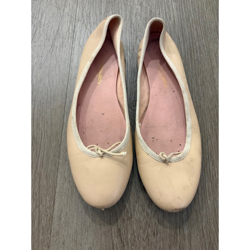 Cendrillon Beige Leather Ballet Flats Made in Italy Round Toe Size 40